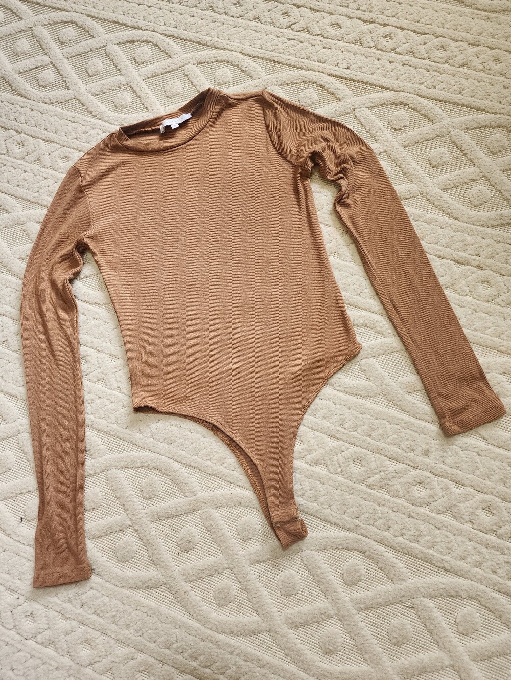 S Womens Long Sleeve One-Piece Bodysuit in Camel